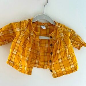 Old Navy Girl's Toddler Tunic Length Yellow Plaid Button Down Shirt 0-3M